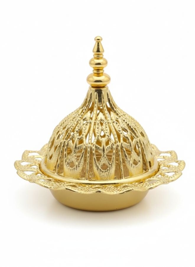 مبخرة بخور ذهبية بتصميم عربي فاخر – مبخرة معدنية مزخرفة من الحديد عالي الجودة مع غطاء قابل للإزالة – لتعطير الجو ونشر الروائح العطرية بالتساوي – قطعة ديكور فاخرة للمنازل والمناسبات – هدية مثالية للأصدقاء والعائلة - Image 1